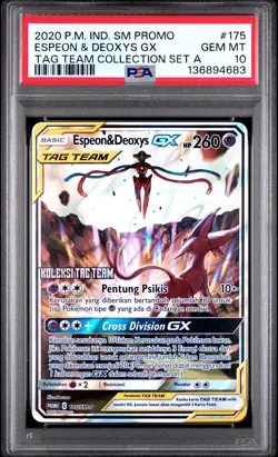 2020 POKEMON INDONESIAN SM PROMO TAG TEAM COLL SET A ESPEON & DEOXYS GX PSA 10 - Image 1