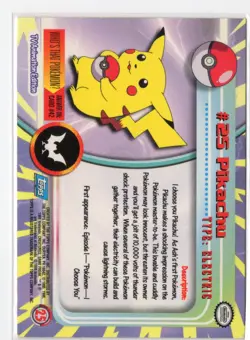 Pokemon 1999 Topps TV Animation Edition Pikachu #25 Foil Holo - Image 2