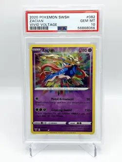 2020 Pokemon Sword & Shield Vivid Voltage 082 Zacian PSA 10 - Image 1