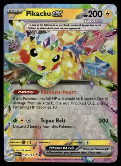 Pokemon Cards Pikachu ex 057/191 Surging Sparks Double Rare NM - Image 1