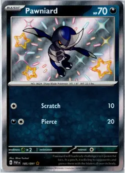 Pokemon Card - Pawniard 185/091 Paldean Fates Shiny Rare Near Mint Misa Tsutsui - Image 1