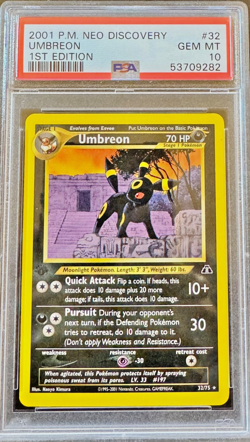 2001 POKEMON NEO DISCOVERY 1ST EDITION #32/75 UMBREON PSA 10 GEM MT - Image 1