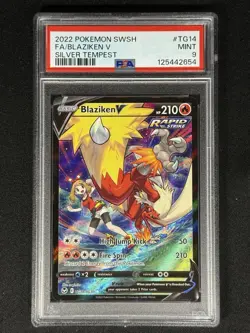 2022 POKEMON SWORD & SHIELD SILVER TEMPEST #TG14 Mint FULL ART/BLAZIKEN V PSA 9 - Image 1