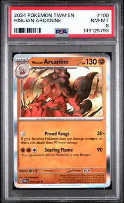 Pokemon TCG Hisuian Arcanine #100 Twilight Masquerade PSA 8 - Image 1
