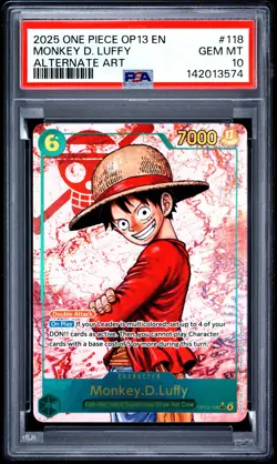 Monkey D. Luffy PSA10 2025 One Piece Op13-Carrying On His Will Alt Art #118 - Image 1
