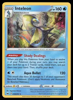 Inteleon 058/202 Holo Rare Pokemon Sword & Shield LP - Image 1