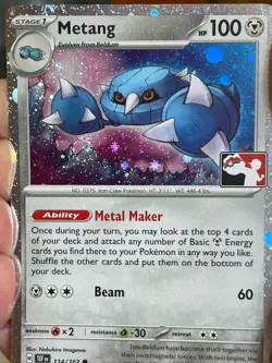 POKEMON METANG 114/162 COMMON COSMOS HOLO WITH SWIRL PLAY! PRIZE PROMO NM CARD - Image 4