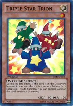 3x Yugioh ZTIN-EN019 Triple Star Trion Super Rare Card - Image 1