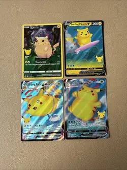 Pokemon Celebration Pikachu Card Lot Of 4. Flying Surfing V VMAX Pikachu Cards - Image 1