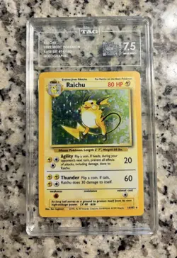 Pokemon TCG Raichu 14/102 Base Set Holo Rare English 1999 WOTC TAG 7.5 HP80 - Image 1