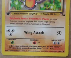 Aerodactyle 16/62 Rare Non-Holo 1st Edition Fossil Set Pokemon Card MP - Image 3