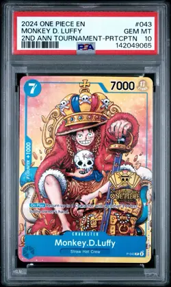 One Piece Monkey.D.Luffy (2nd Anniversary Stamped Promo) P-043 PSA 10 - Image 1
