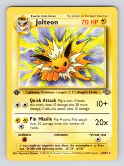 Jolteon 20/64 Rare Jungle WOTC Pokemon Card 1st Edition - Image 1