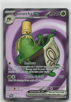 Pokemon Sinistcha ex 189/167 Ultra Rare Twilight Masquerade Holo LP - Image 1