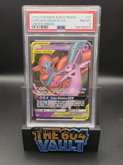 2019 Pokemon SM Unified Minds Espeon Deoxys Tag Team Holo #72/236 PSA 8 - Image 1