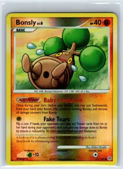 Bonsly 71/130 Common Diamond & Pearl Pokemon Reverse Holo Lightly Played - Image 1