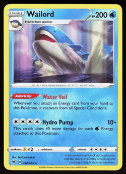 Wailord 032/185 Holo Rare Vivid Voltage Pokemon Holo Lightly Played - Image 1