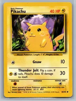 Pikachu Base Set #058/102 Common,Iconic Pokemon Card - Image 1