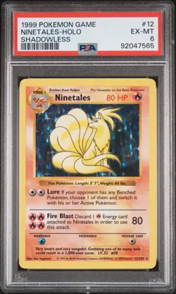 1999 POKEMON BASE SET SHADOWLESS #12 NINETALES-HOLO PSA 6 - Image 1