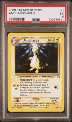 AMPHAROS #1 -HOLO 2000 POKEMON NEO GENESIS - PSA 5 EX - Image 1