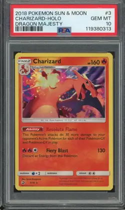 2018 POKEMON SUN & MOON #3 CHARIZARD HOLO GEM MT PSA 10 DRAGON MAJESTY - Image 1