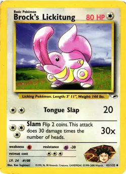 Pokemon TCG Gym Heroes Brock's Lickitung 41/132 Regular HEAVY DMG - Image 1