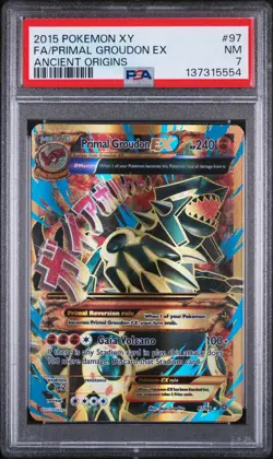 2015 POKEMON XY ANCIENT ORIGINS #97 FULL ART/PRIMAL GROUDON EX PSA 7 - Image 1