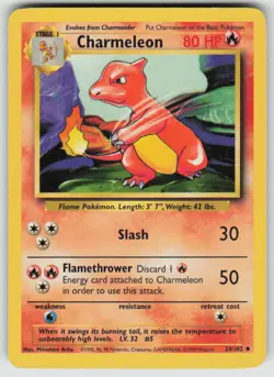 Charmeleon 24/102 Uncommon Base Set Unlimited Pokemon Moderately Played - Image 1