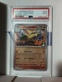 Ethan's Typhlosion 034/182 Destined Rivals Reverse Holo Card PSA Mint 9 Graded - Image 1
