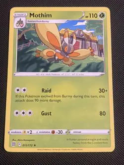 POKEMON TCG: MOTHIM 011/172 BRILLIANT STARS NON HOLO RARE CARD NM - Image 1