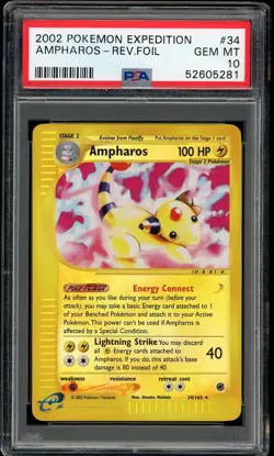 2002 Pokemon Expedition Ampharos #34 Reverse Holo PSA 10 - GEM Low Pop 23! - Image 1