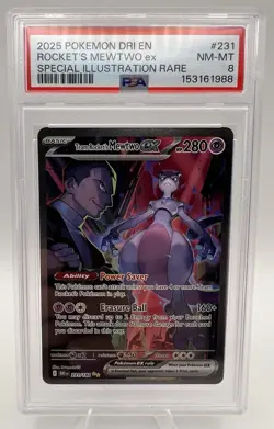 2025 POKEMON DRI EN-DESTINED RIVALS #231 TEAM ROCKET'S MEWTWO EX PSA 8 - Image 1