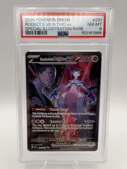 2025 POKEMON DRI EN-DESTINED RIVALS #231 TEAM ROCKET'S MEWTWO EX PSA 8 - Image 2