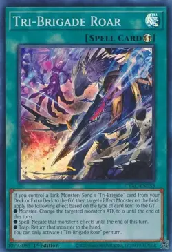 3x YUGIOH 1ST ED CYAC-EN053 TRI-BRIGADE ROAR SUPER RARE NEAR MINT (NM) - Image 1