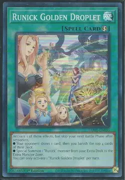 3x YUGIOH 1ST ED TAMA-EN035 RUNICK GOLDEN DROPLET SUPER RARE NEAR MINT (NM) - Image 1