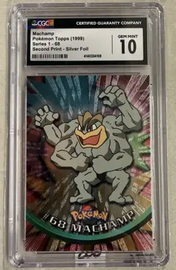 Machamp CGC 10 Pokemon Topps Series 1 68 Second Print Silver Foil Nintendo 1999 - Image 1