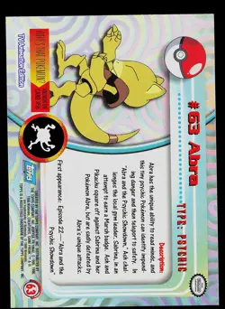Pokemon Card - Topps Blue Logo TV Animation Edition Abra #63 Foil - Image 2