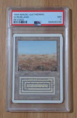 MTG Revised Rare Dual Land SCRUBLAND 1994 Magic the Gathering PSA 7 NM - Image 1