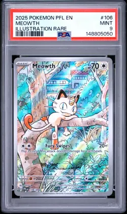 2025 POKEMON PFL EN-PHANTASMAL FLAMES ILLUSTRATION RARE #106 MEOWTH PSA 9 - Image 1