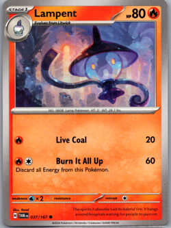 Lampent Common SV06: Twilight Masquerade 037/167 NM - Pokemon TCG - Free Ship! - Image 1