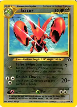 Pokemon TCG Scizor Neo Discovery Set Rare Non Holo 29/75 Unlimited LP - Image 1