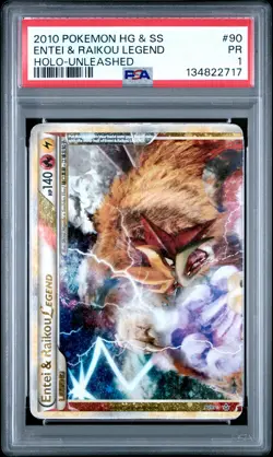 2010 POKEMON HEARTGOLD & SOULSILVER UNLEASHED ENTEI & RAIKOU LEGEND-HOLO PSA 1 - Image 1