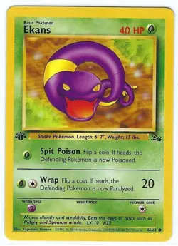 Vintage Pokemon Card TCG Ekans Fossil Set 46/62 Regular 1st Edition Common LP - Image 1