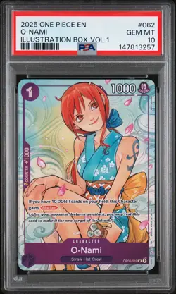 2025 ONE PIECE PROMOS ILLUSTRATION BOX VOL.1 #062 O-NAMI PSA 10 - Image 1