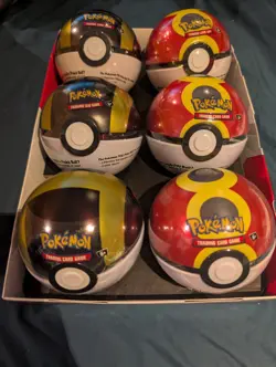 Pokemon TCG 2022 Poke Ball Tin Lot 6 Metal Tins English Booster 3 Cards - Image 1