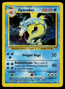GYARADOS 6/102 HOLO HOLO RARE BASE SET UNLIMITED POKEMON MP - Image 1