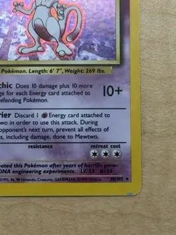 1999 Pokemon Mewtwo Base Set holo 10/102 - Image 3