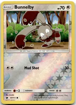 Pokemon Bunnelby Crimson Invasion SM04 #87/111 Common Reverse Holo LP SALE $$ - Image 1