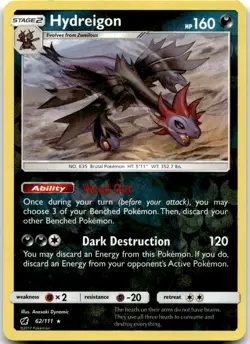 Pokemon Hydreigon Crimson Invasion SM04 #62/111 Rare Reverse Holo LP - Image 1