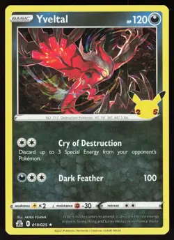 Yveltal 019/025 Rare Celebrations Pokemon Holo Lightly Played - Image 1